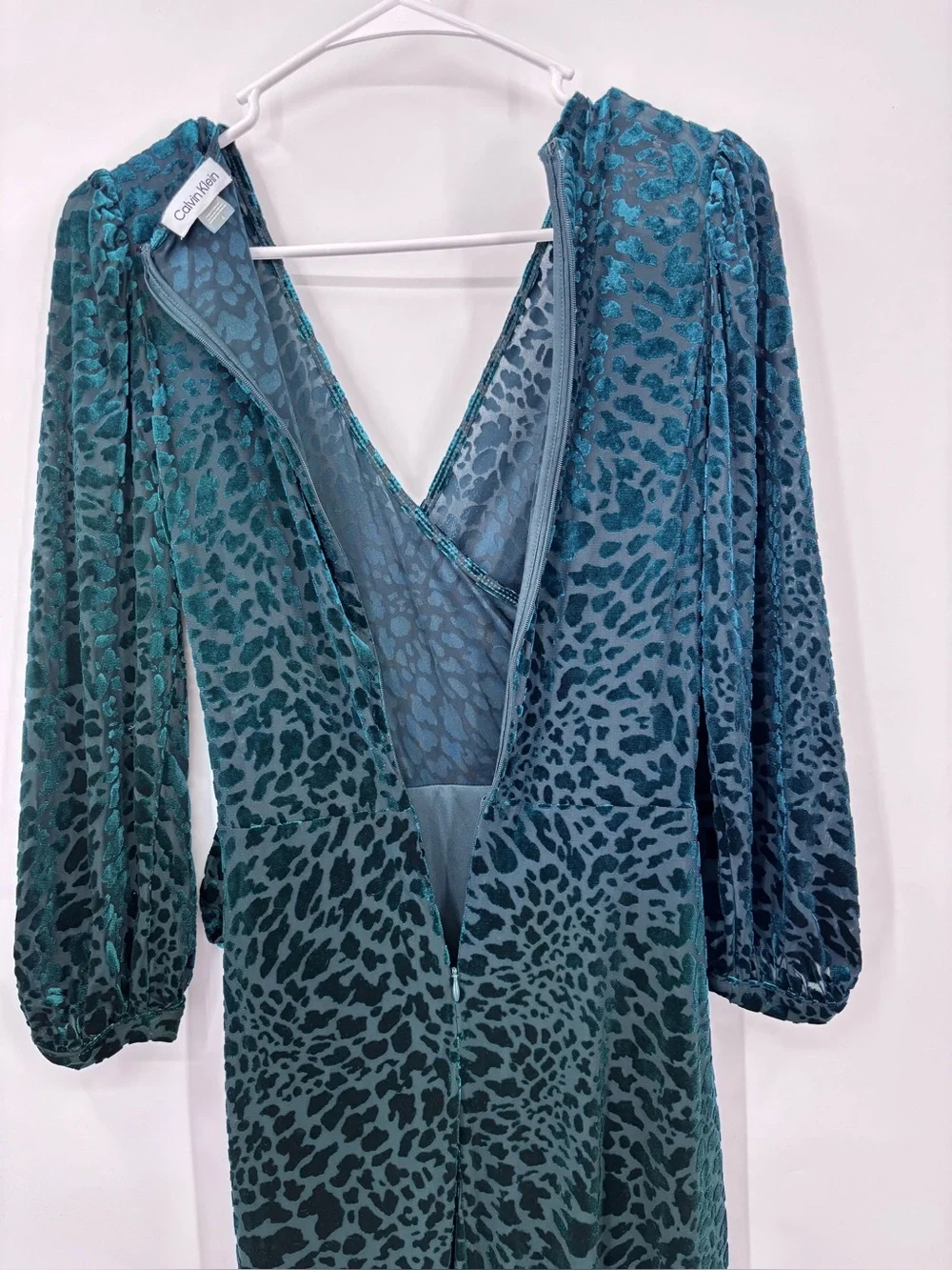 Calvin Klein Dark Green Velvet Leopard-Print Wrap Dress
